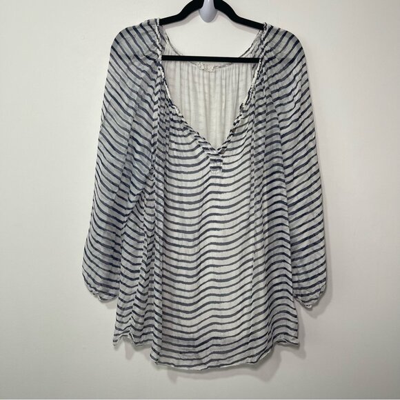 *SOLD* M Made in Italy Women’s Striped Silk Blend Blouse Tunic Top Size M - Picture 1 of 9